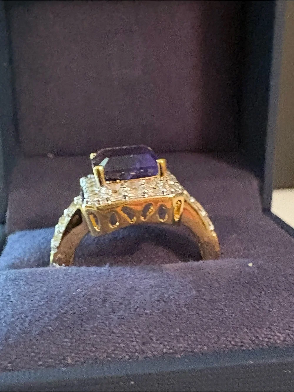 Natural Amethyst & Zircon 925 SS with gold overlay size 7